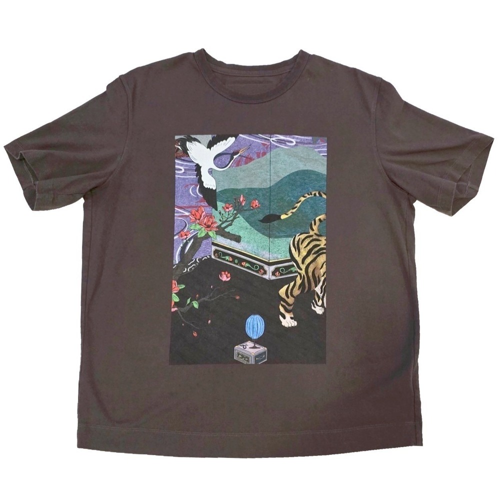 JNBY Archival Woven Jacquard Patch Tiger‎ Crane T Shirt Brown Fits Medium